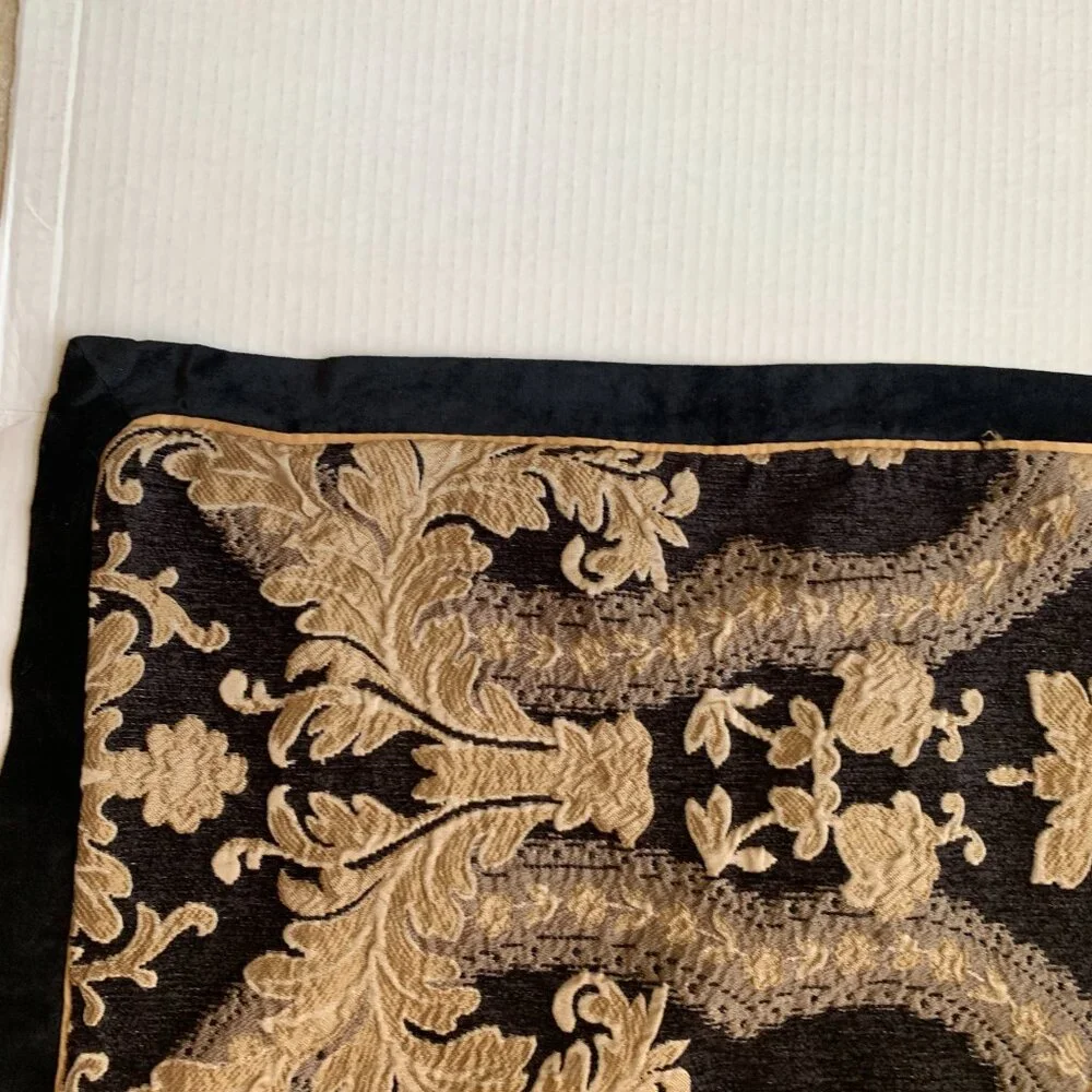 ROYAL VELVET 2 King Pillow Shams Gold Black Brocade Velvet Excellent Condition